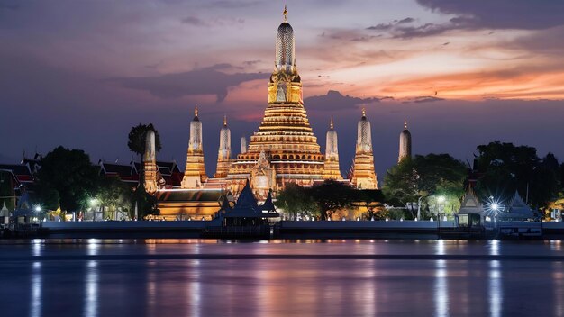 ワット・アルーン 夕暮れの朝の寺院 バンコク タイ