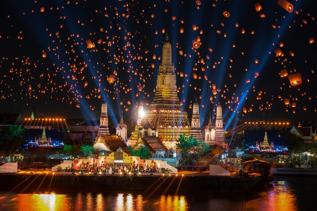 Wat Arun Temple in new year celebration in Bangkok city