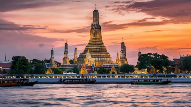 Wat arun temple at sunset in bangkok thailand for view travel