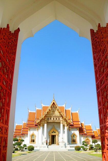 Wat benchamabophit dusitvanaram or the marble temple view from the entrance gate bangkok thailand