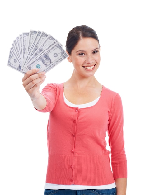 Wat is de beste manier om geld te verdienen Mooie jonge vrouw met een grote hoeveelheid geld?