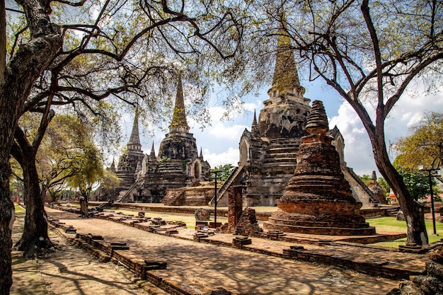 Photo wat phra si sanphet in phra nakhon si ayutthaya historic city of ayutthaya empty during covid thailand