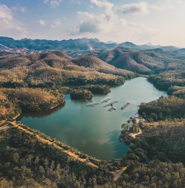 Wat Phrathat Pu Jae buddha and Huai Mae Toek lake in Phrae province, Thailand