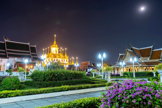 Wat Ratchanadda At night turn on the beautiful lights