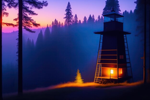 Watch House in Forest at Night