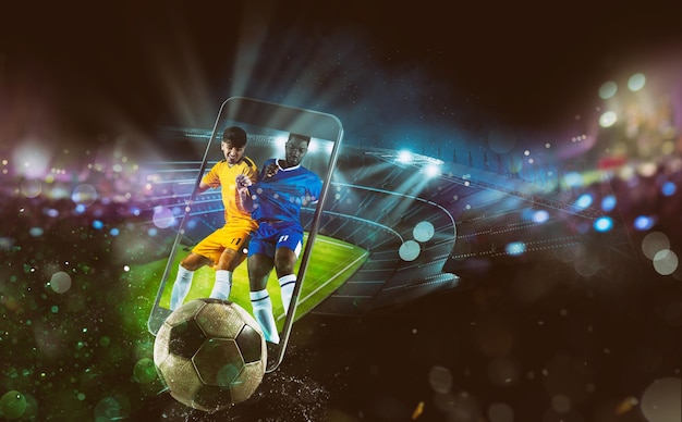 Premium Photo | Watch a live sports event on your mobile device betting on football matches