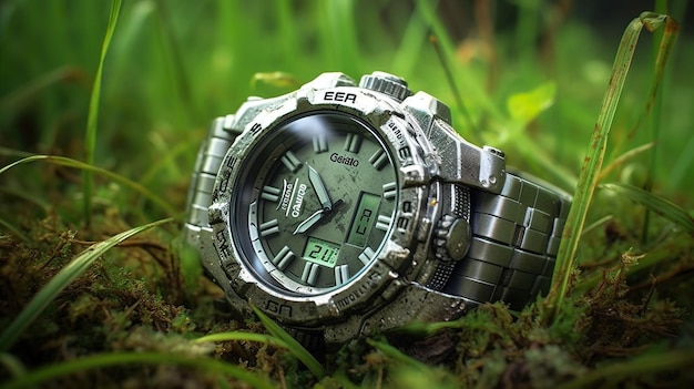 A watch lying on green grass The idea of time running out 2 of 2