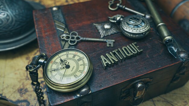 Watch Necklace On Wooden Treasure Box