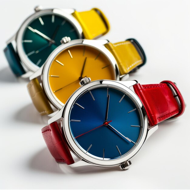 Watches with colorful dials isolated