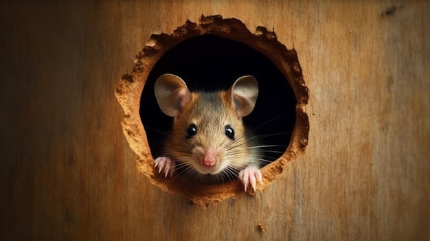 A watchful mouse peeking out of its hole AI generated