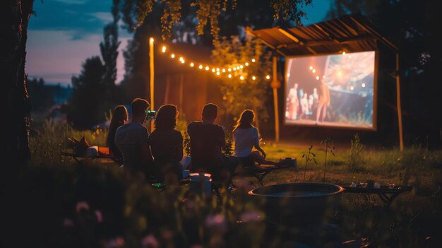 Photo watching a movie in the backyard is a perfect way to enjoy a summer night