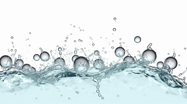 Water and air bubbles over white background