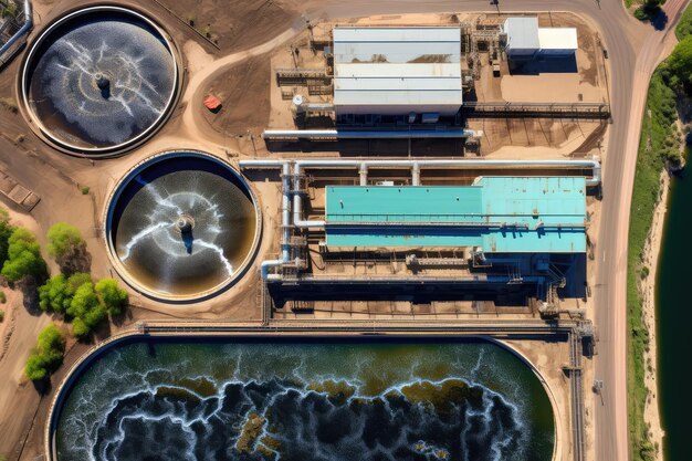 写真 水と下水処理装置の空中