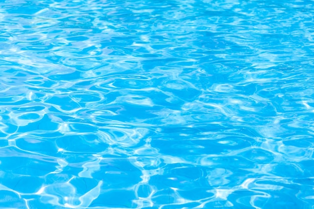 Water background, ripple and flow with waves. Summer blue swiming pool pattern. Sea, ocean surface.