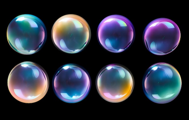 Photo water background soap abstract light black gradient circle transparent bubble ball reflect rainbow