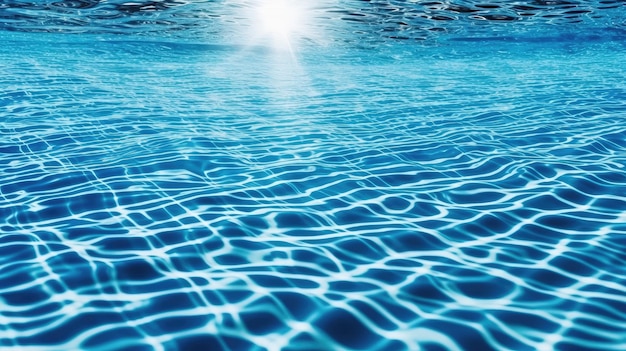 Water background with a blue sky and the sun