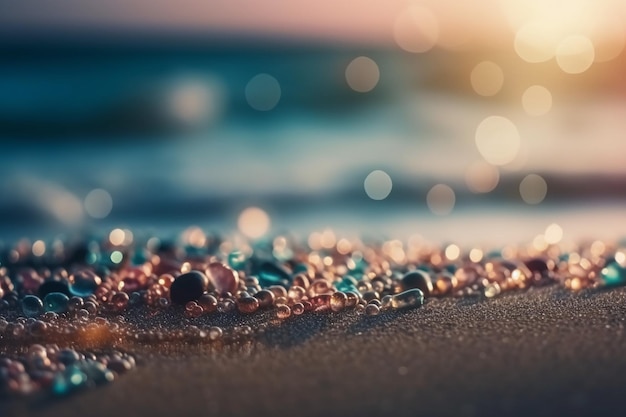 Water on the beach with the sun setting behind it