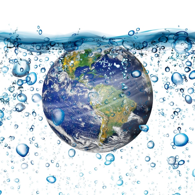 Foto water besparen op aardeconcept. idee voor wereldwaterdag. elementen van deze afbeelding geleverd door nasa.