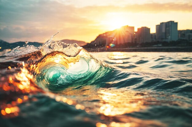 water boat buildings graphic background hill sunset