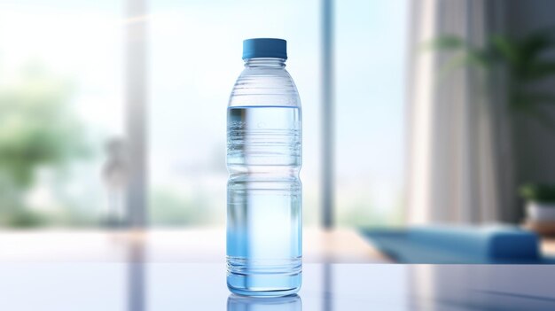 写真 窓 の 前 の テーブル に 水 の ボトル