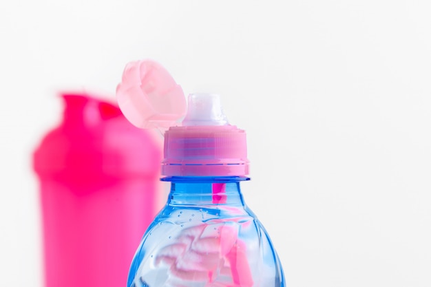 Water bottle and shaker bottle with protein. Sport drinks