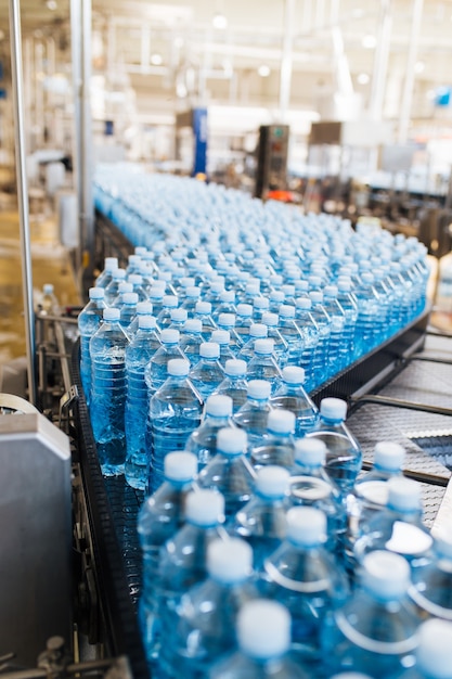 Water bottling line for processing and bottling pure spring water into blue bottles