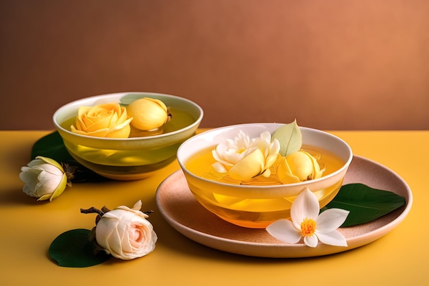 Water in bowl mixed with perfume and flower for Songkran Festival Thailand