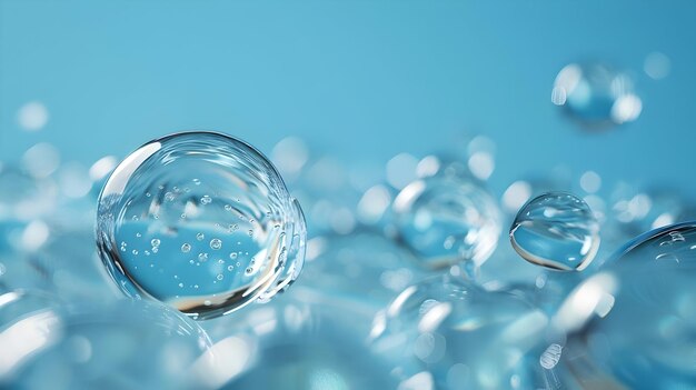 Photo water bubbles on a blue background high quality