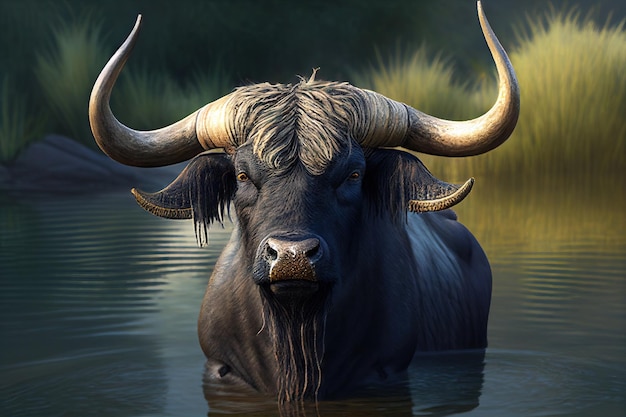 Premium Photo | Water buffalo portrait closeup generative ai