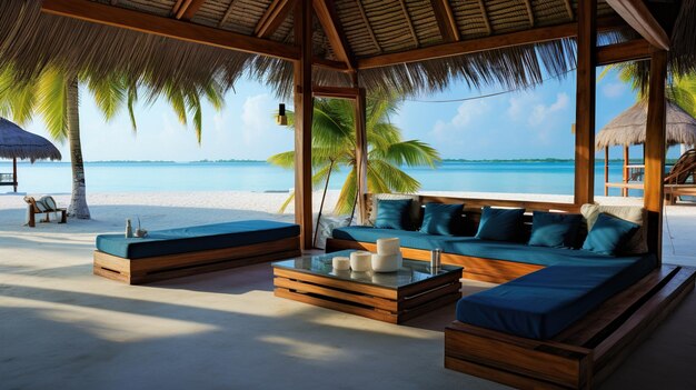 Premium AI Image | over water bungalow beachfront villa cabana maldive ...
