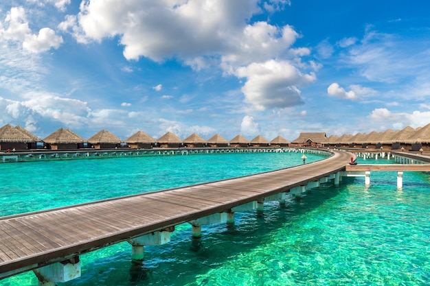 Water Bungalows at tropical island in the Maldives