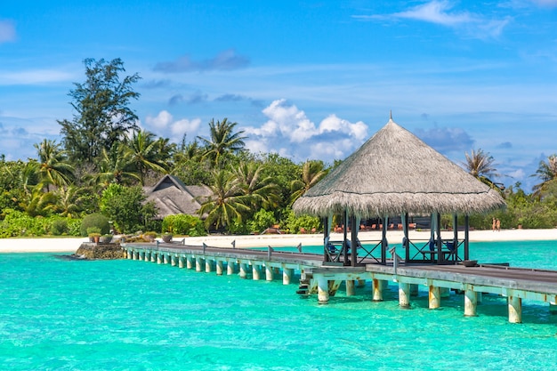 Water Bungalows at tropical island in the Maldives