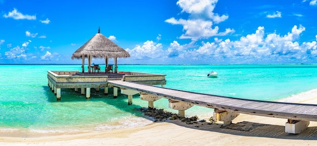 Water Bungalows at tropical island in the Maldives