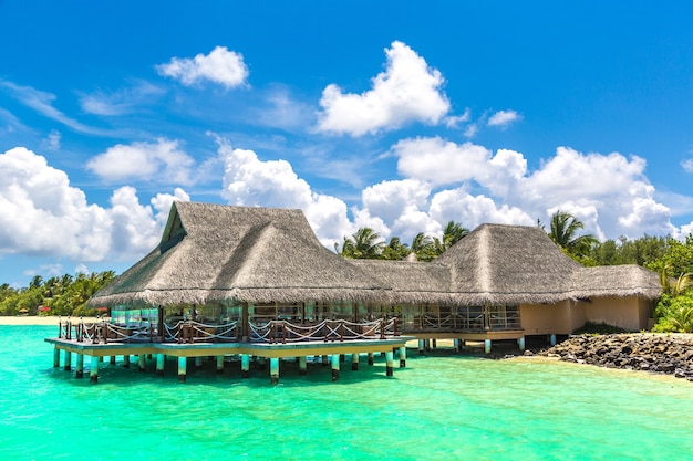 Water Bungalows at tropical island in the Maldives