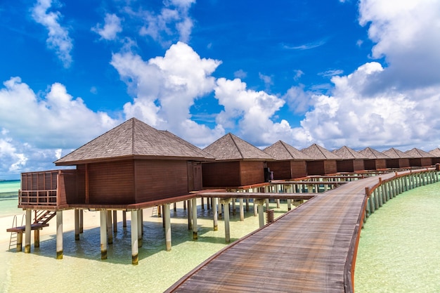 Water Bungalows at tropical island in the Maldives