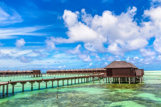 Water Bungalows at tropical island in the Maldives