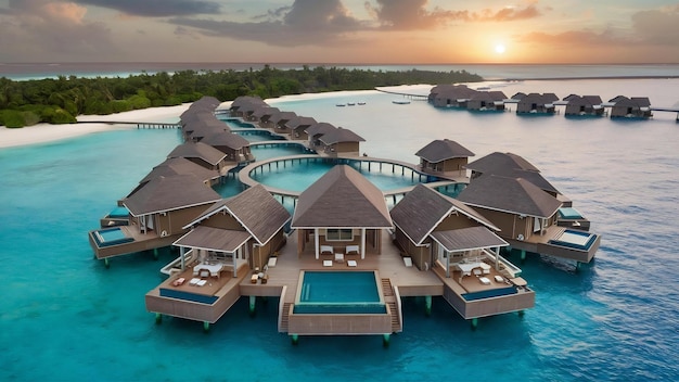 Water bungalows at tropical island in the maldives