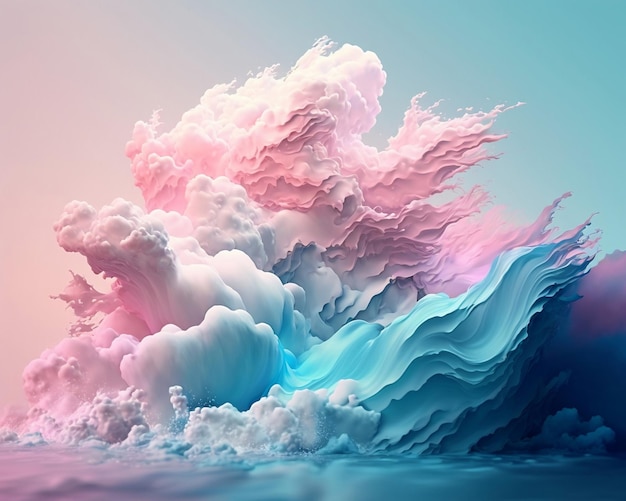 Water and clouds in pastel colors and a pink and blue hues generative Artificial Intelligence