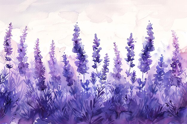 Water color art of a lavender field a vibrant purple art for background usage or product advertisement backdrop Generative AI