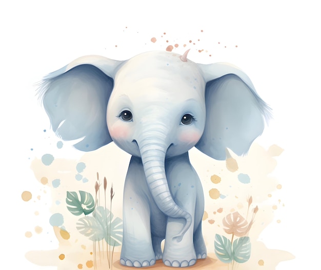 Photo water color baby elephant on white background