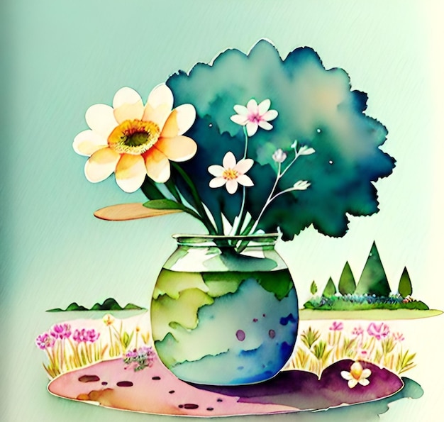 Water color background flower painting