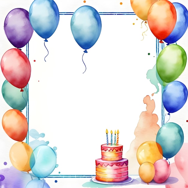 water color birthday party card frame vertical background blank clear empty copy space