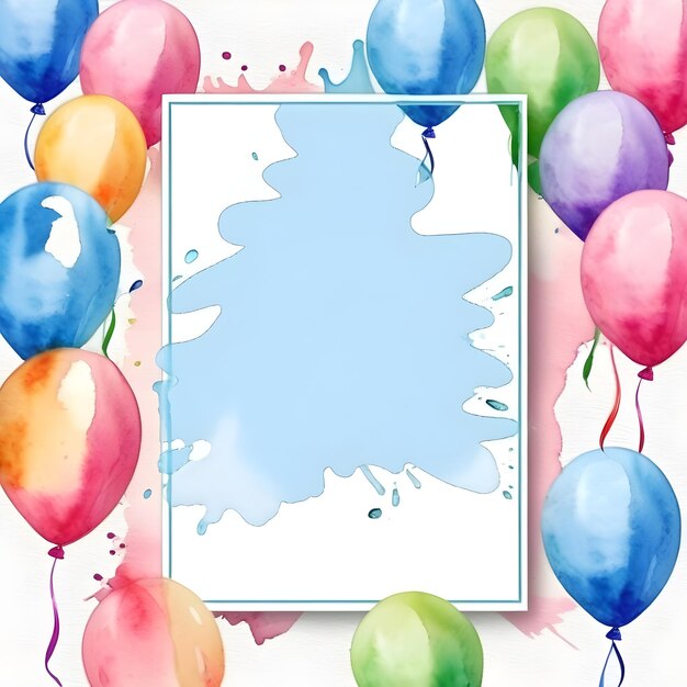 water color birthday party card frame vertical background blank clear empty copy space