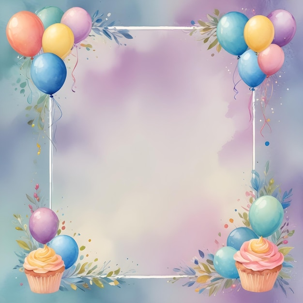 water color birthday party card frame vertical background blank clear empty copy space