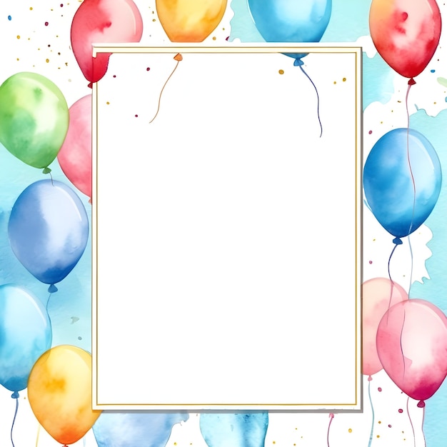 water color birthday party card frame vertical background blank clear empty copy space