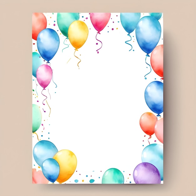 Photo water color birthday party card frame vertical background blank clear empty copy space