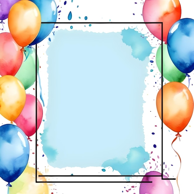 water color birthday party card frame vertical background blank clear empty copy space