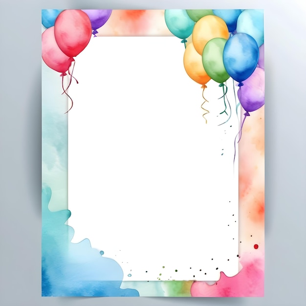 water color birthday party card frame vertical background blank clear empty copy space