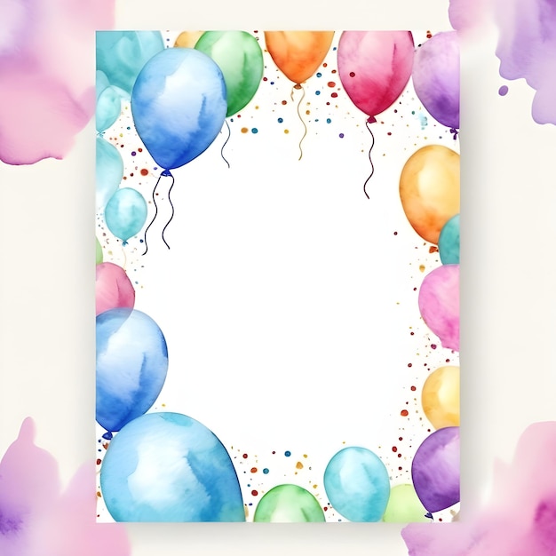 water color birthday party card frame vertical background blank clear empty copy space