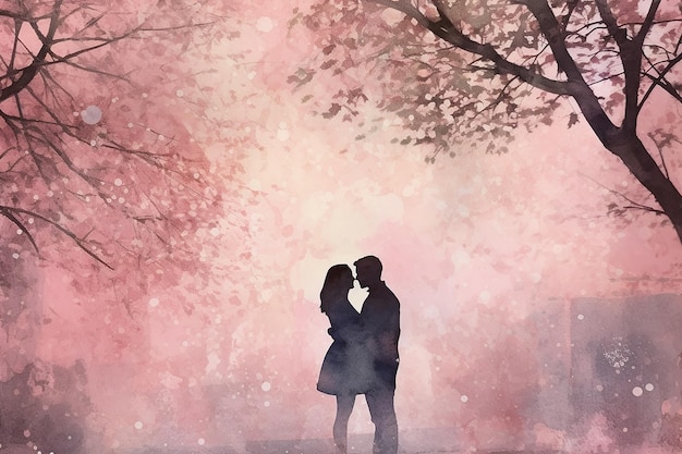 water color drawing of a couple sharing a passionate colorful vector art